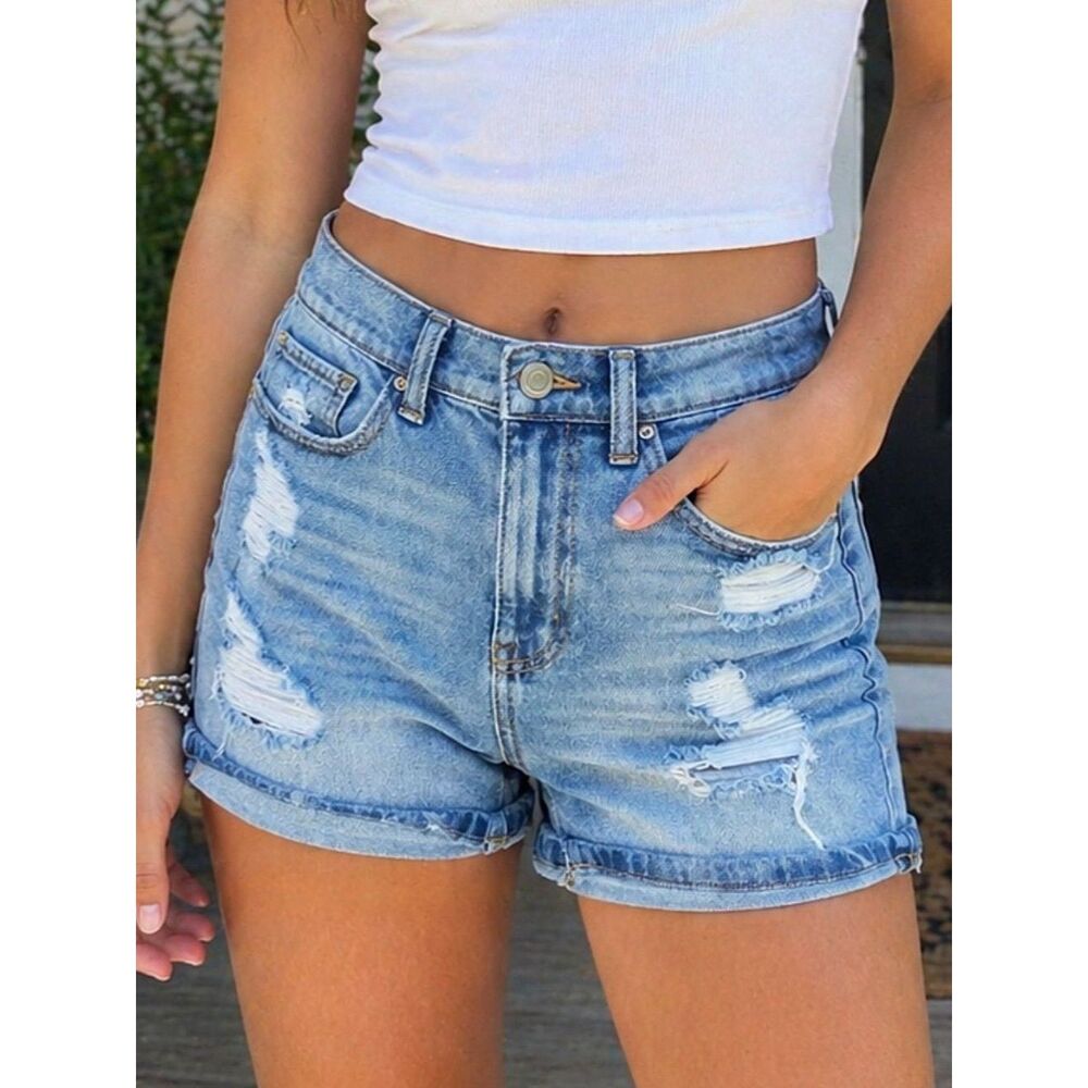 SO Vintage Stretch Mom Shorts Distressed High Rise Denim Cutoff 5 / 27 Waist